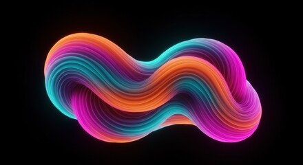 Fototapete - Abstract Neon Waves: Vibrant Swirls of Color in 3D Space