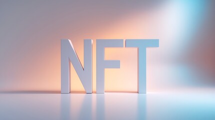 Poster - Large white letters spelling NFT against a soft gradient background with shadows