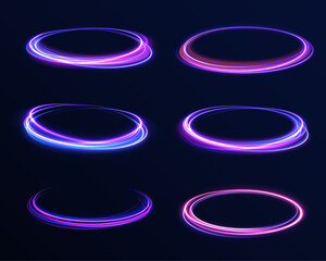 Poster - futuristic halo motion: a dynamic collection of brightly glowing circular streaks in shades of blue,
