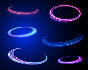 Poster - surreal neon vortexes: a spectacular display of rotating and spinning energy hoops, creating a beaut