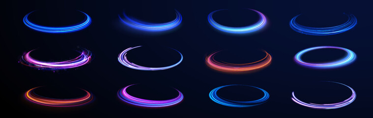 Poster - glowing neon energy rings: a futuristic fusion of radiant light trails and luminous circular shapes 