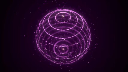 Poster - Futuristic sphere rotation in digital cyberspace. Flow of particle in metaverse. Space energy concept. 3D motion rendering.