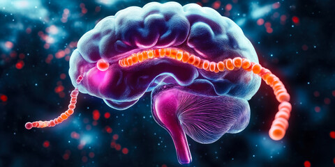 Poster - Hippocampus and Amygdala Brain Anatomy Highlighted in Limbic System with Neurons and Nuclei in Neurological Illustration