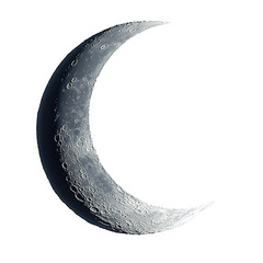 Wall Mural - The image shows a close-up view of a crescent moon, revealing craters and a textured surface against the night sky.