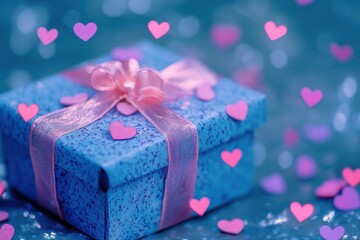 Wall Mural - A blue gift boxe isolated on a transparent background