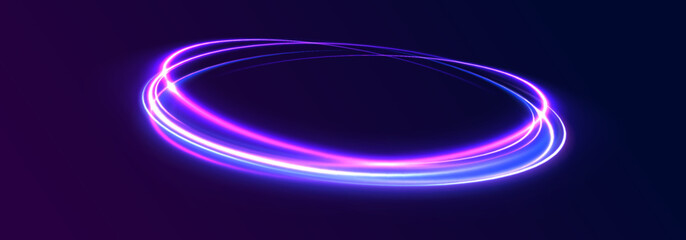 Poster - ethereal light portals: a mesmerizing array of vibrant neon ovals and swirling energy loops that res