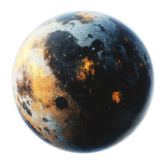 this image depicts a cosmic planet with multiple colors and cratered surface against a black backgro