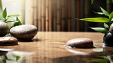 zen style stone and bamboo background for spa massage spiritual beauty products display background