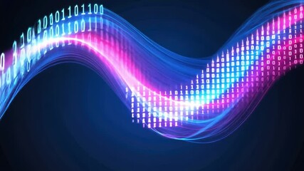 Fototapete - Abstract Representation of Binary Code and Digital Waves with Vibrant Colors in a Futuristic Background