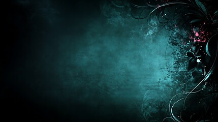 Poster - Dark teal textured background featuring ornate floral elements and details