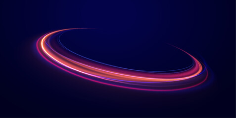 Poster - futuristic halo motion: a dynamic collection of brightly glowing circular streaks in shades of blue,