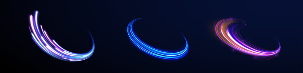 Poster - Cybernetic Light Waves: A Stunning Composition of Luminous Motion Rings and Glowing Arc Traces That Resemble High-Speed Energy Orbits, Hovering in a Neon-Drenched Sci-Fi Universe