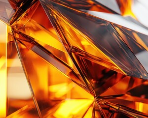 Poster - Abstract Close-Up of Shiny Orange and Gold Geometric Shapes