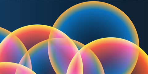 Poster - Abstract Background, Header or Banner Design with Large Red, Orange, Yellow and Blue Overlaying Globes, Bubbles Pattern - Multi Purpose Creative Wide Scale Template for Web in Editable Vector Format