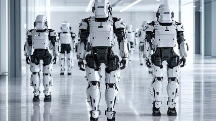Poster - Futuristic Robots in a Modern Workplace Setting Showcasing Advanced Technology and Innovation in Robotics and Automation for Various Applications