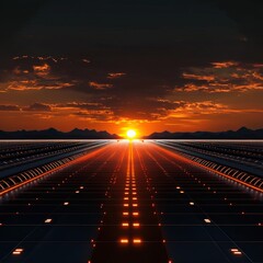 Poster - A digital artwork of a sunrise over a futuristic airport.