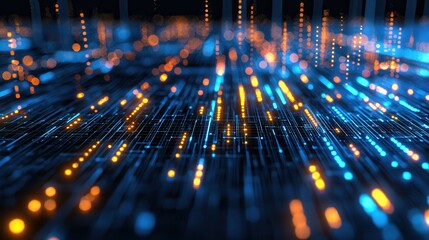 Poster - Abstract Digital Background with Blue and Orange Glowing Lights