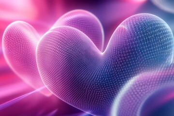 Aufkleber - Futuristic heart shapes glowing in vibrant colors with intricate mesh design and digital elements