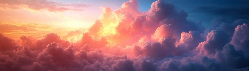 Wall Mural - a mesmerizing cloudscape bathed in warm golden light, suggesting an ethereal and dreamlike ambiance. The clouds are dramatically illuminated by the sun. 