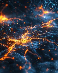 Poster - Abstract Digital Network with Glowing Blue and Orange Lines