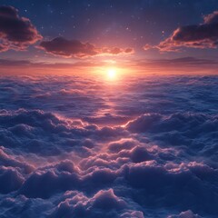 Wall Mural - a breathtaking view of the sunset over a sea of clouds, with vibrant colors illuminating the sky and the horizon