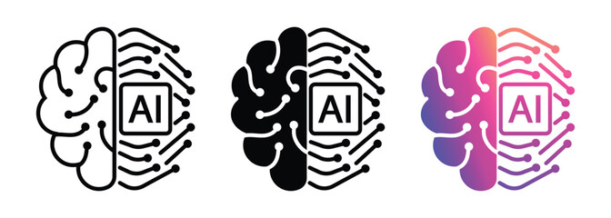 Poster - ai icon with brain symbol. artificial intelligence logo for app, ui, website. transparent png and vector illustration.