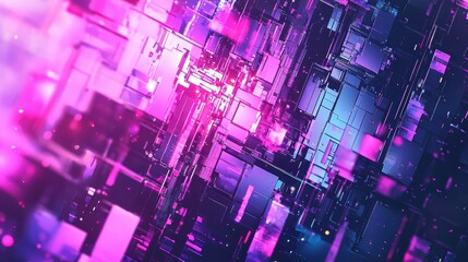 Aufkleber - Abstract Digital Landscape with Vibrant Pink and Blue Hues