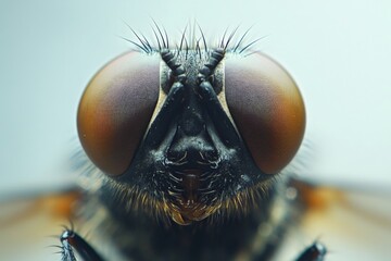 Poster - Close-up view of a fly showing intricate details of its eyes and facial features in natural light