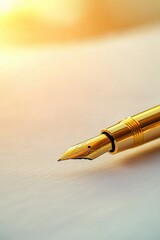 Poster - A close-up shot of a fountain pen resting on a white paper, ready for writing