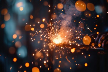 Poster - A person holds a sparkler in their hand, perfect for summer fireworks or celebrations