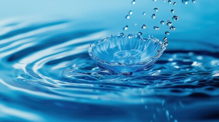 Poster - Water Splash with Droplets on a Tranquil Blue Background