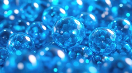 Poster - A close-up shot of a cluster of blue soap bubbles