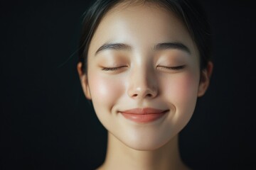 Poster - A portrait of a woman with her eyes closed, focused on the moment