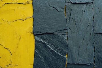 Poster - A detailed shot of a yellow and black striped wall with textured surface