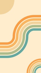 Wall Mural - abstract background of rainbow and sun groovy wavy line design in 1970s hippie retro style. vector p