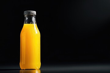 Poster - A glass bottle of orange juice placed on a table with a simple, everyday setting