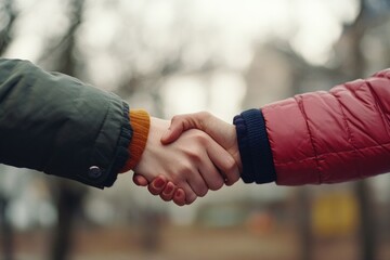 Poster - Two people shake hands in a professional setting