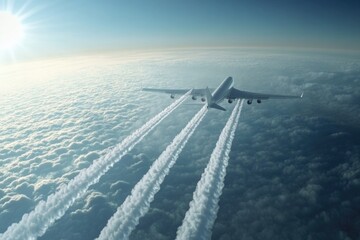 Poster - An airplane soaring through the sky, surrounded by fluffy white clouds