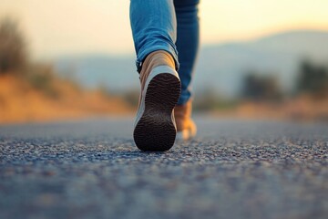 Aufkleber - A close-up shot of a person walking along a road