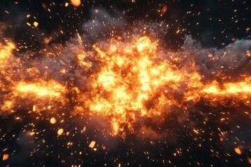 Poster - A massive explosion of flames with vibrant colors, can be used as background or concept image for various themes