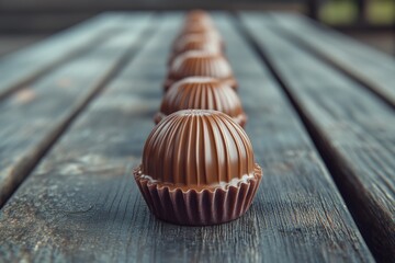 Aufkleber - Chocolate candies beautifully arranged on a rustic wooden table in soft natural light