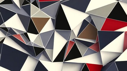 Poster - abstract geometric pattern with overlapping triangles in red, black, white, and brown, creating dyna