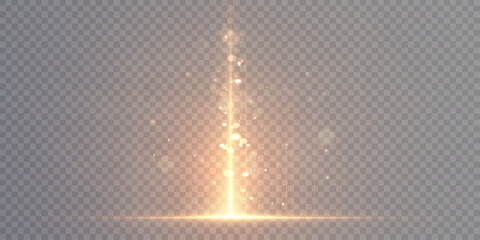 Fototapete - Technological light effect. Vertical golden lines with glowing light effect and bright shine of small particles on transparent background.