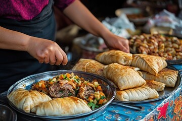 Poster - Plates of various dishes on a table, ideal for a party or gathering