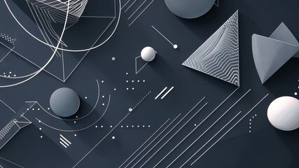 Poster - abstract geometric shapes and lines dark background with modern minimalist design featuring spheres,