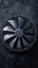 Poster - A person sitting on a concrete floor with a metal fan, ideal for use in industrial or urban settings