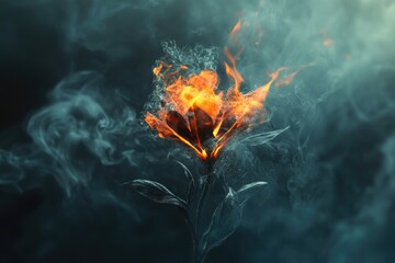 Aufkleber - A flower engulfed in flames with smoke rising from it