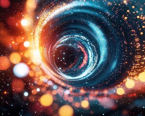 Poster - Abstract Cosmic Swirl with Bright Lights and Colorful Particles