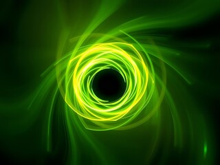 Fototapete - Abstract green and yellow swirling vortex illustration, digital art design, creative background.