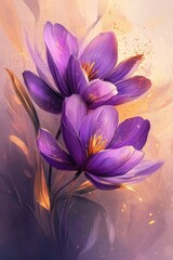 Aufkleber - A vibrant illustration of purple flowers set against a bright yellow background, perfect for decorating or using as a visual accent